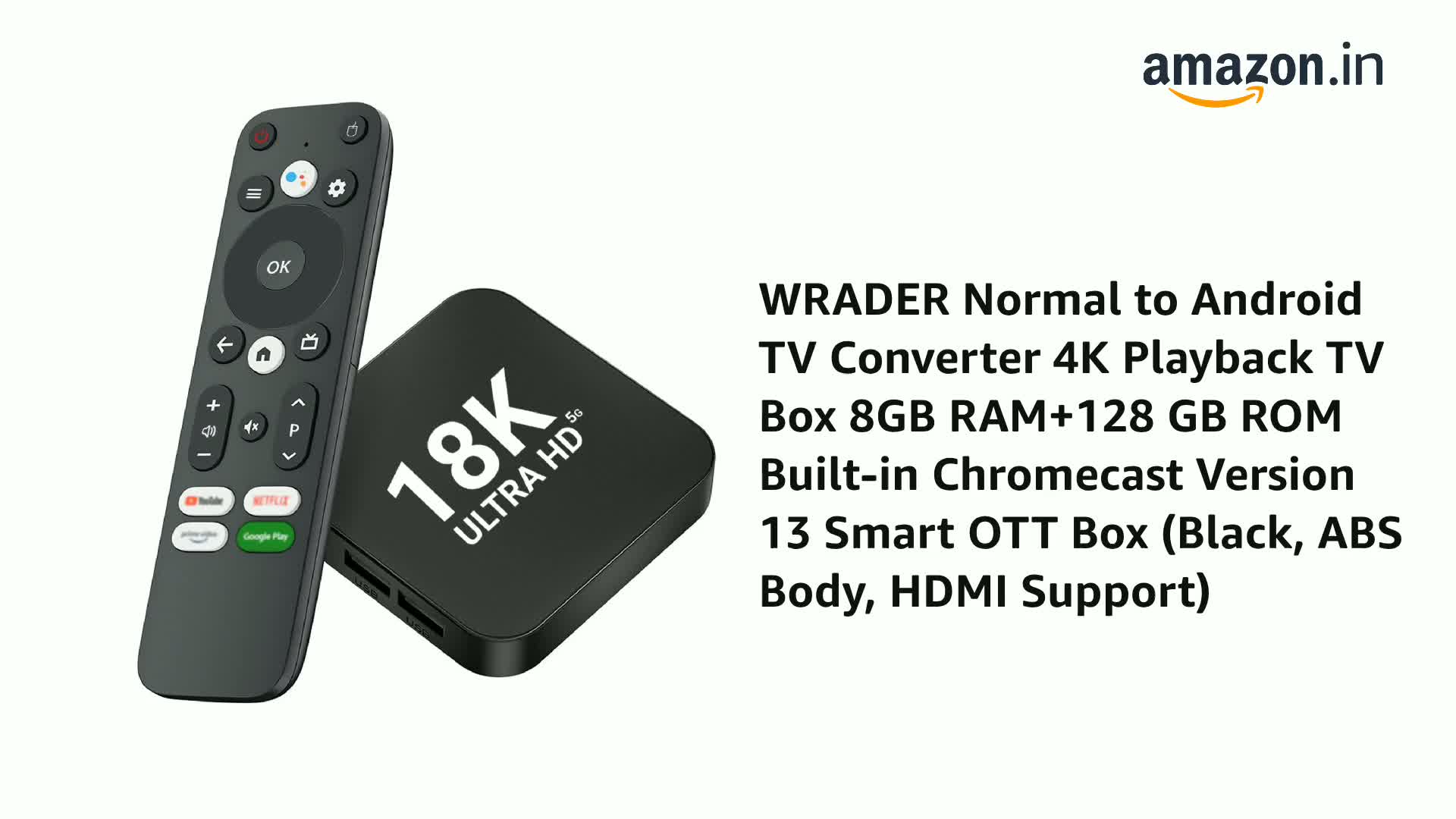 WRADER Normal to Android TV Converter 4K Playback TV Box 8GB