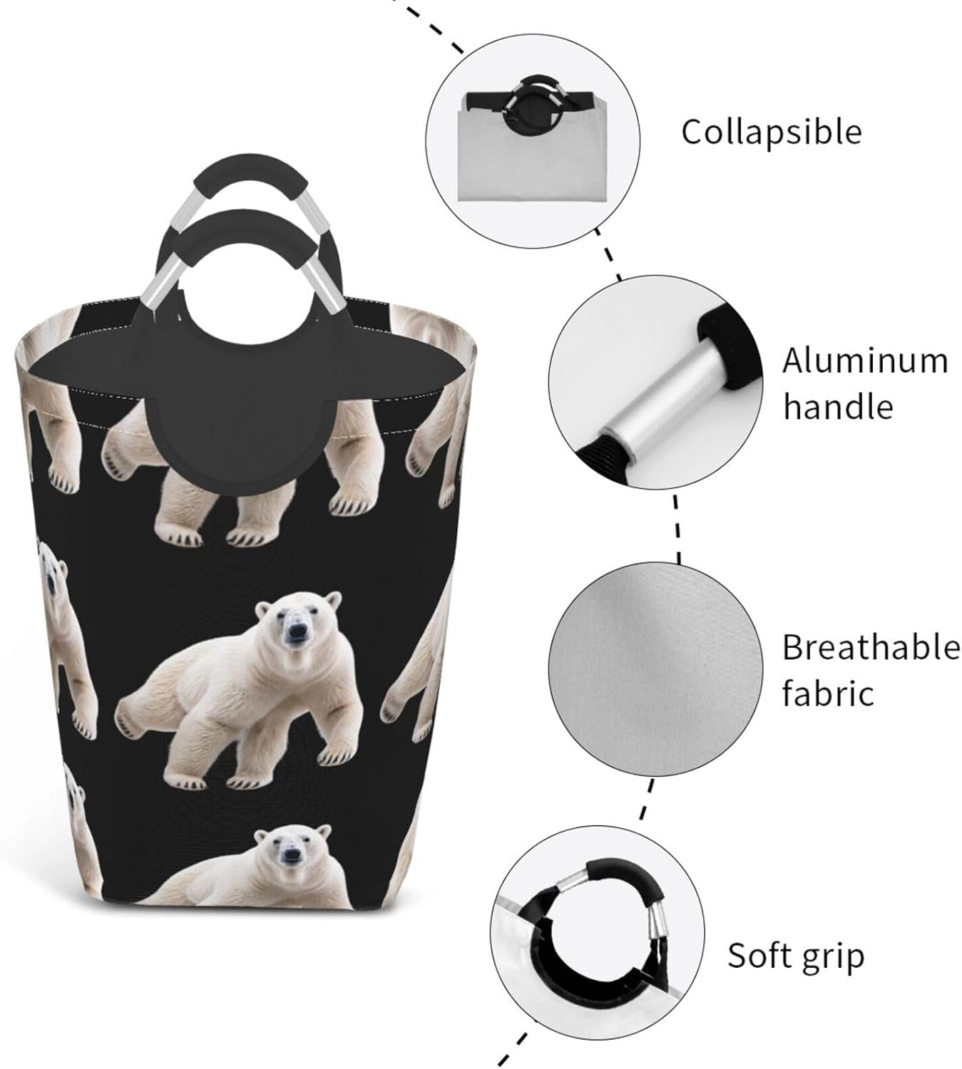 Polar Bear Foldable storage bag, 50L capacity, suitable for laundry room, dormitory bedroom, dirty clothes storage basket.