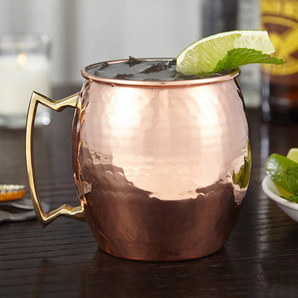 Moscow Mule Hammered Copper 18 Ounce Drinking Mug, Set of 8