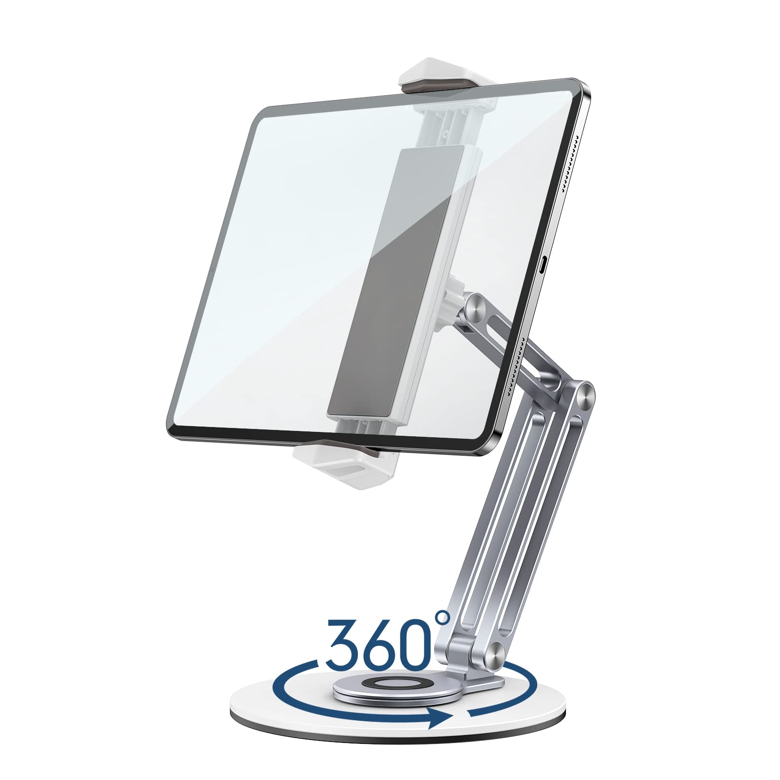 SHEZI 360° Rotatable iPad Stand for Desk, Adjustable Height Angle, Stable Thickened Base, Aluminum Alloy Tablet Stand Holder for 4.7"-12.9" Screen iPhone, iPad, Samsung, Kindle, eBook Reader