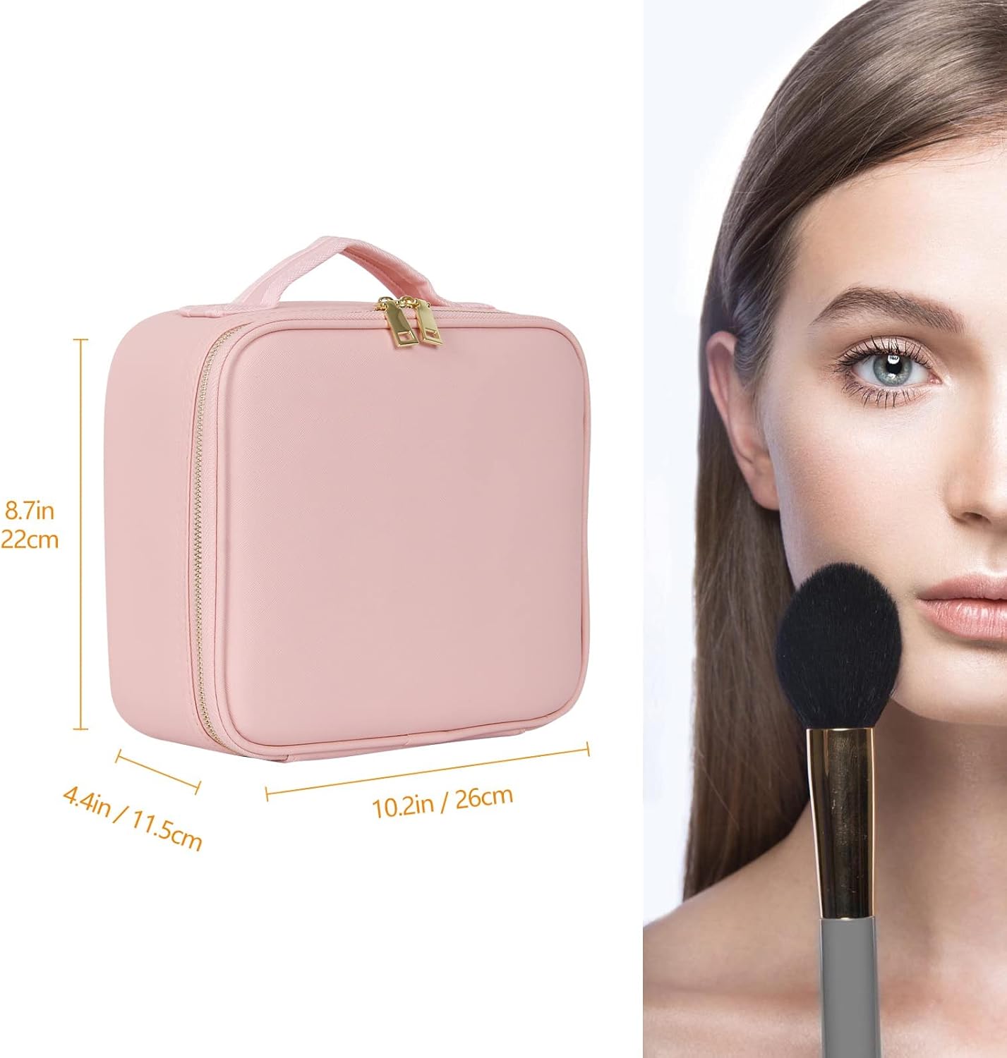 Jadazror Makeup Bag with Mirror and Lights 3 Color Settings Makeup Train Case with Adjustable Dividers Waterproof Portable Large Cosmetic Bag Organizer & 10X Magnifying Mirror Gift for Women(Pink) : Beauty & Personal Care