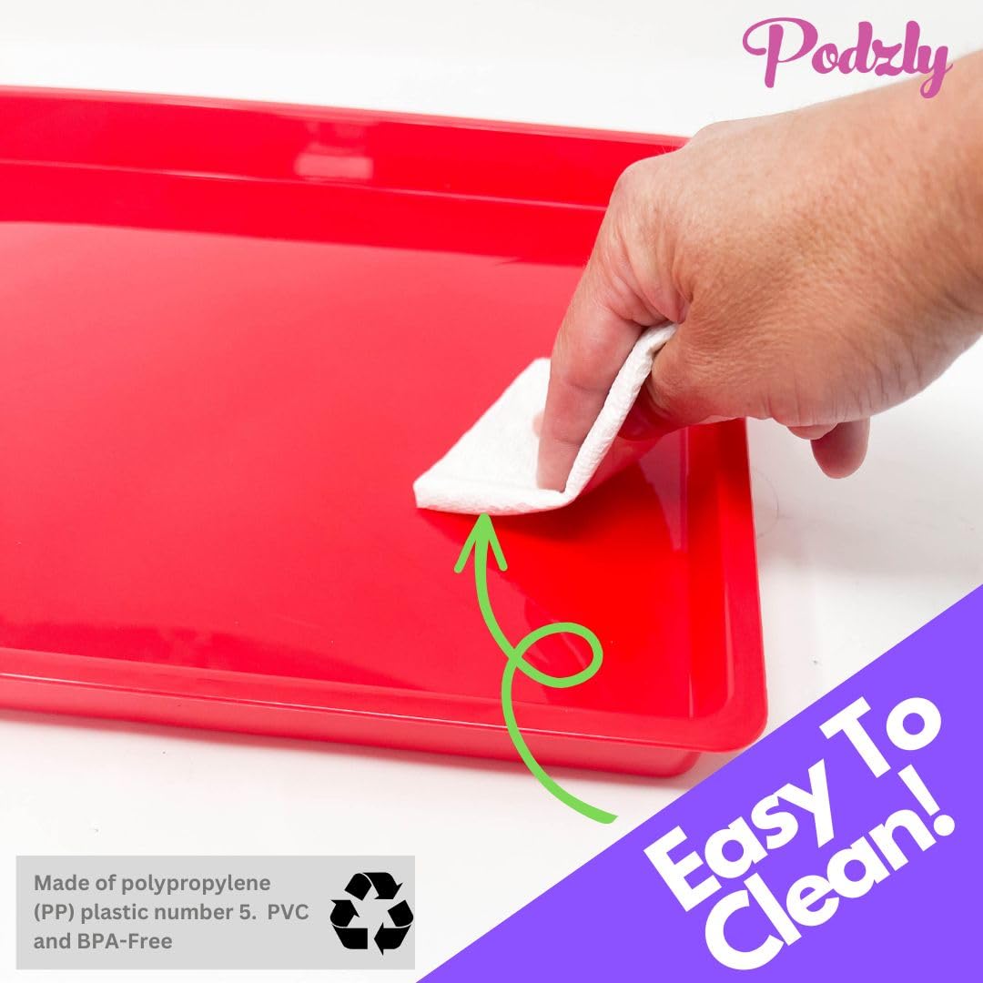 Podzly 6 bandejas de papel de plástico, organizador plano apilable para arte y suministros de aula para niños, bandejas educativas duraderas multicolor, resistentes y seguras