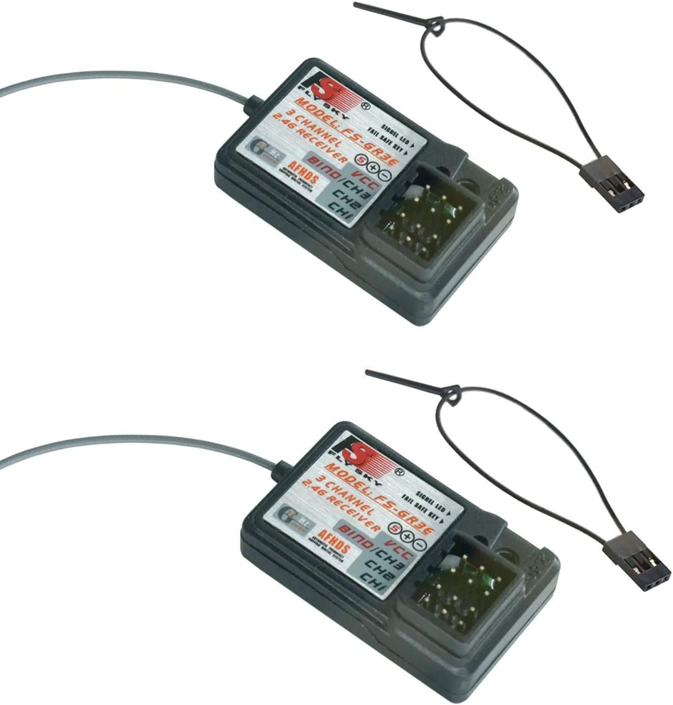 2PCS Flysky Long Range FS-GR3E Receiver, 3CH 2.4Ghz Receiver Compatible with FS-GT2 FS-GT2B FS-GT3B FS-GT3C FS-GT3X FS-IT4S Transmitter RC Car Boat Truck