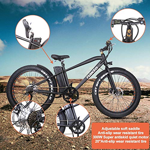 Nakto 26" 350W Fat Tire Electric Bicycle Mountain Snow Beach Sporting Shimano 6 Speed Gear Ebike Brushless Gear Motor With Removable Waterproof Large Capacity 36V10A Lithium Battery And Battery Charge #TOP2
