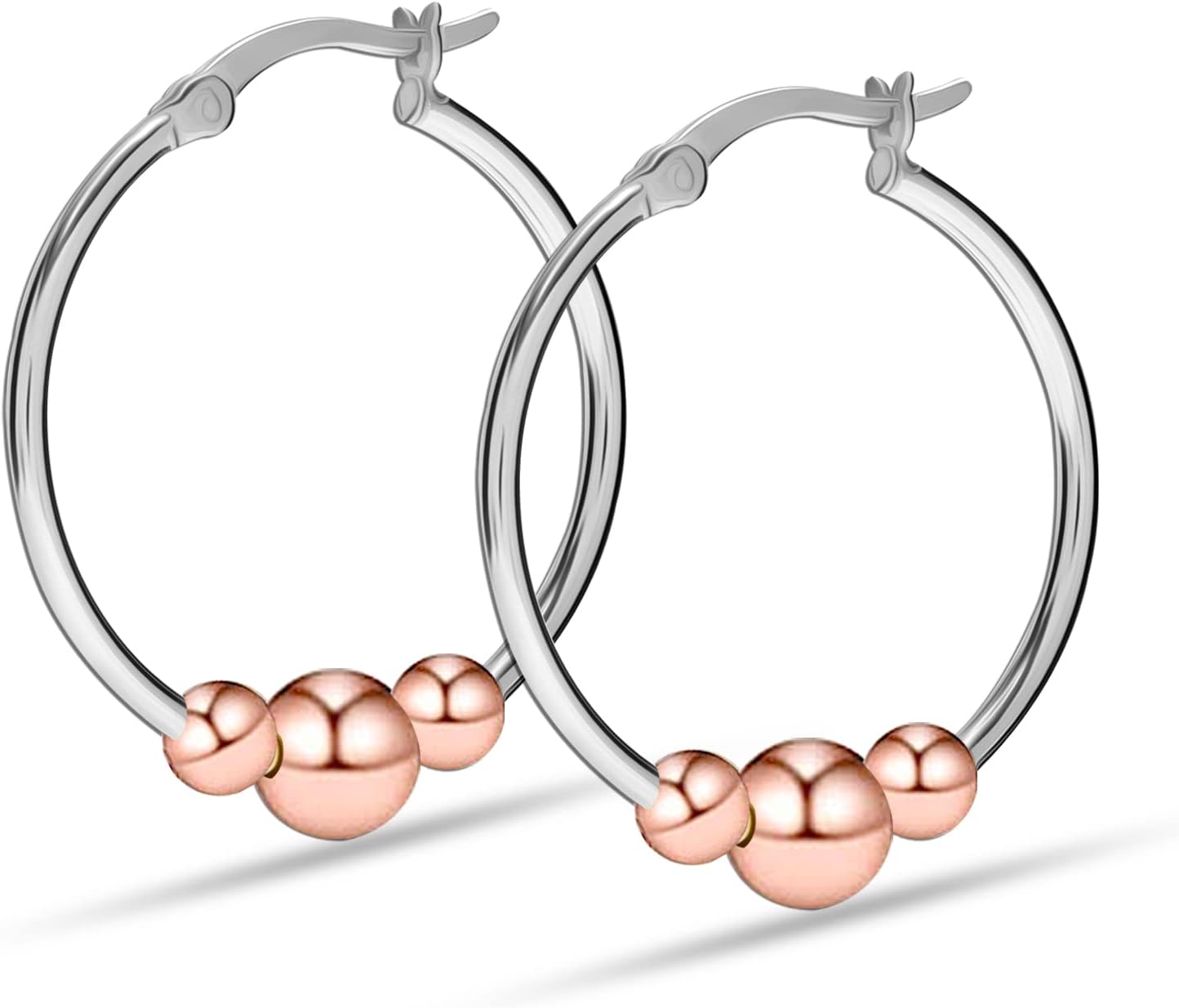 LeCalla 925 Sterling Silver Hoop Earrings for Women | Lightweight Two-Tone & Gold-Plated Hoops Earring Jewelry | Bead Ball & Evil Eye Click-Top Round & Oval Hoop Earrings Jewelry Gifts