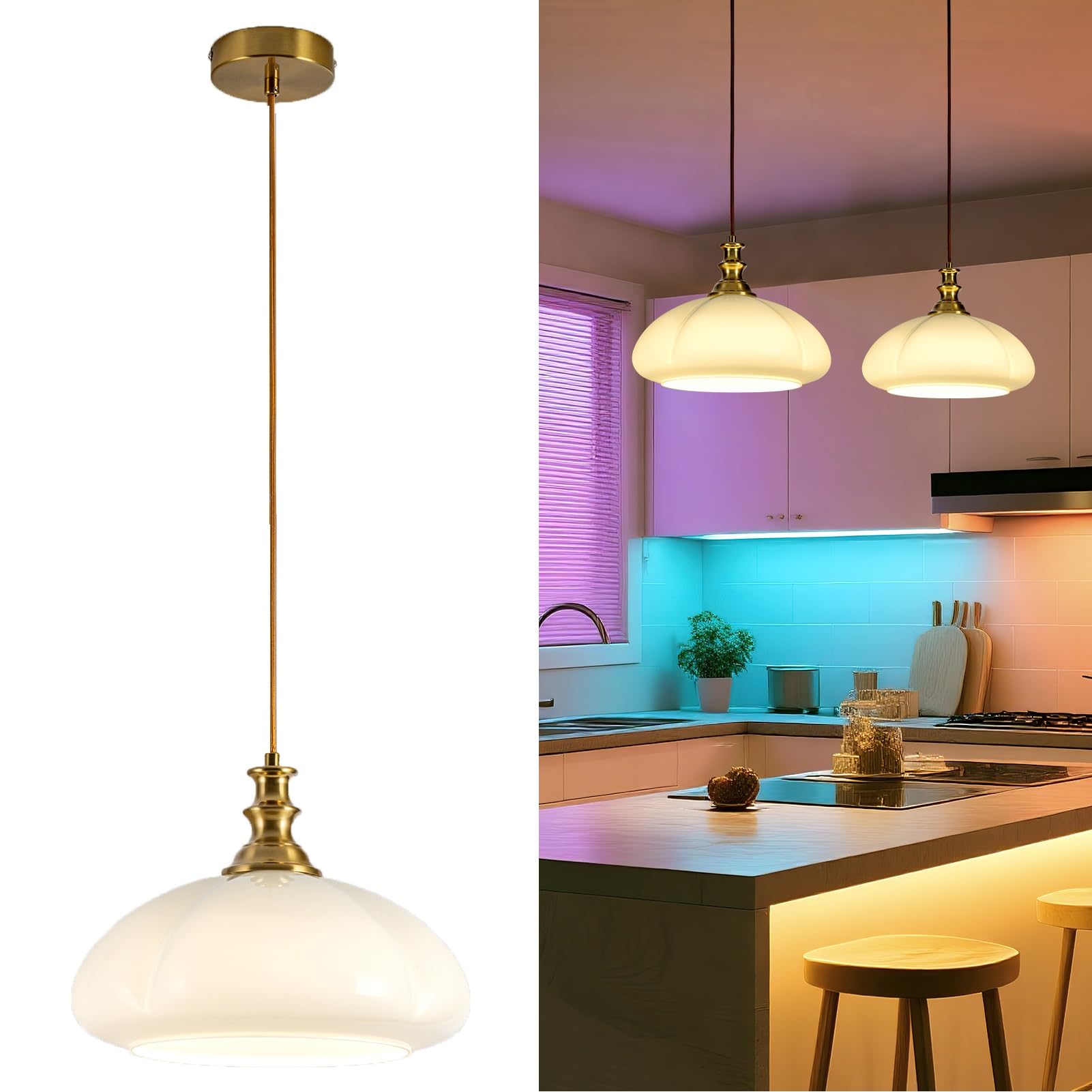jengush Vintage Pendant Lamp with Remote Control, Battery Operated Pendant Light without Power Connection, 9 Colours Dimmable Pendant Lamp for Any Room, Elegant Pendant Light for Cosy Atmosphere