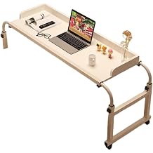 Laptop Desk with Wheels, Overbed Table Notebook Stand Adjustable Height, Over Wheelchair Table, Mobility Table Standing Workstation Food Tray Desk