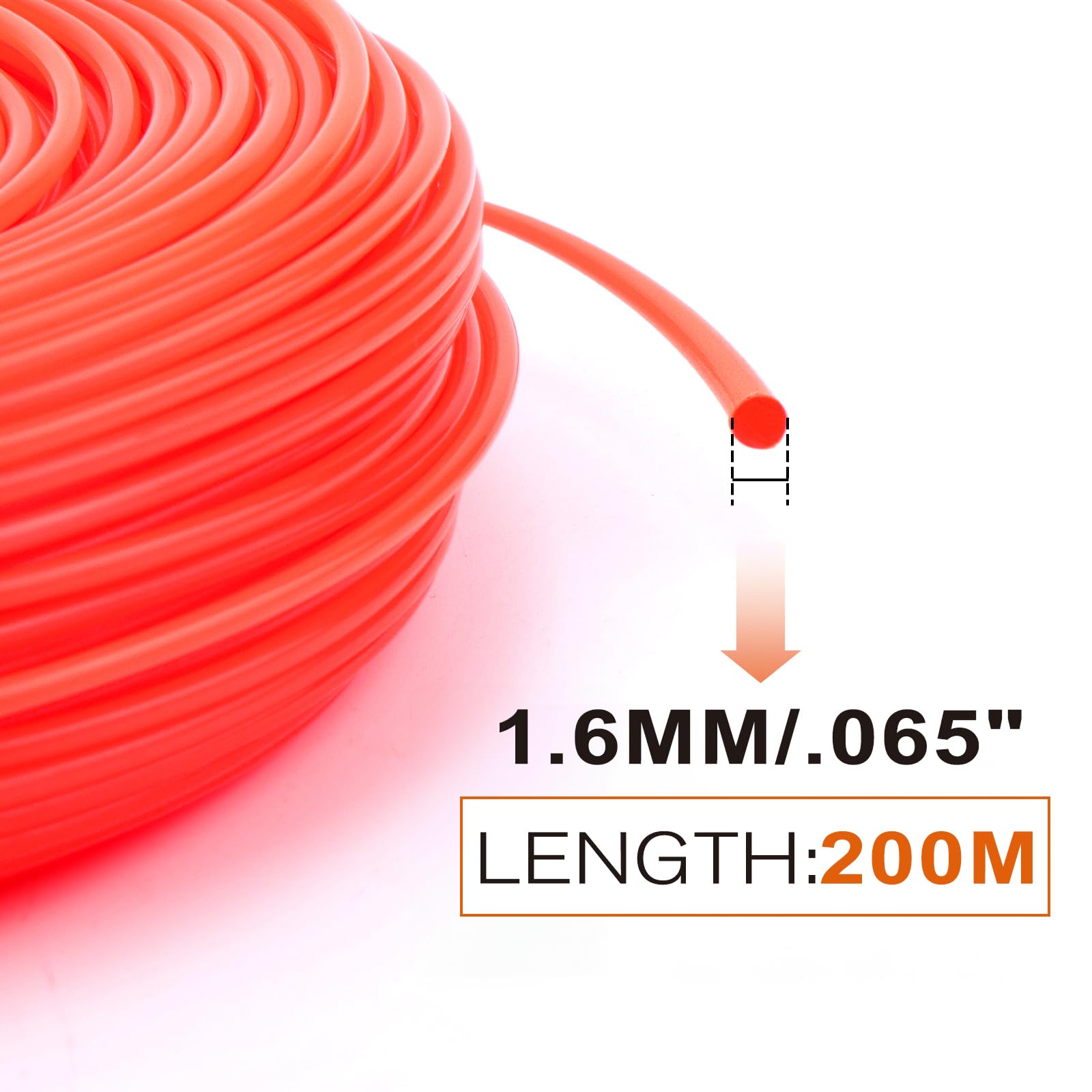 SAVIOR Hilo de cortacésped, 1,6 mm x 200 m, Hilo de recortador, Hilo de Nailon, Hilo para desbrozadora, Hilo para desbrozadora de césped (1,6 mm x 200 m, Redondo, Naranja