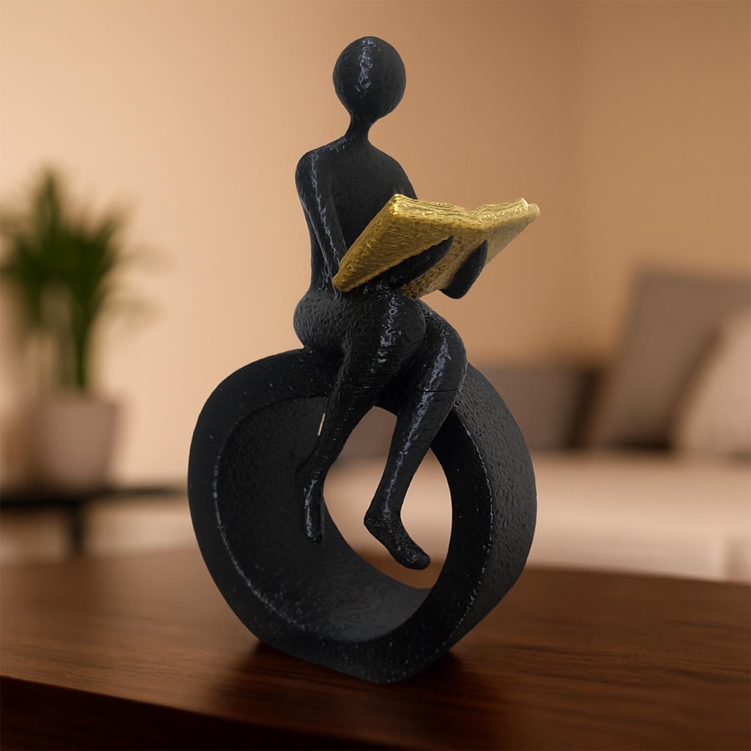 Aura 3D Person Reading a Book on Circular Base Abstract Statue for Home Decor showpiece Figurine Sculpture for Home Decoration Items for Living Room Office Desktop Bookshelf Black with Gold Art Gift