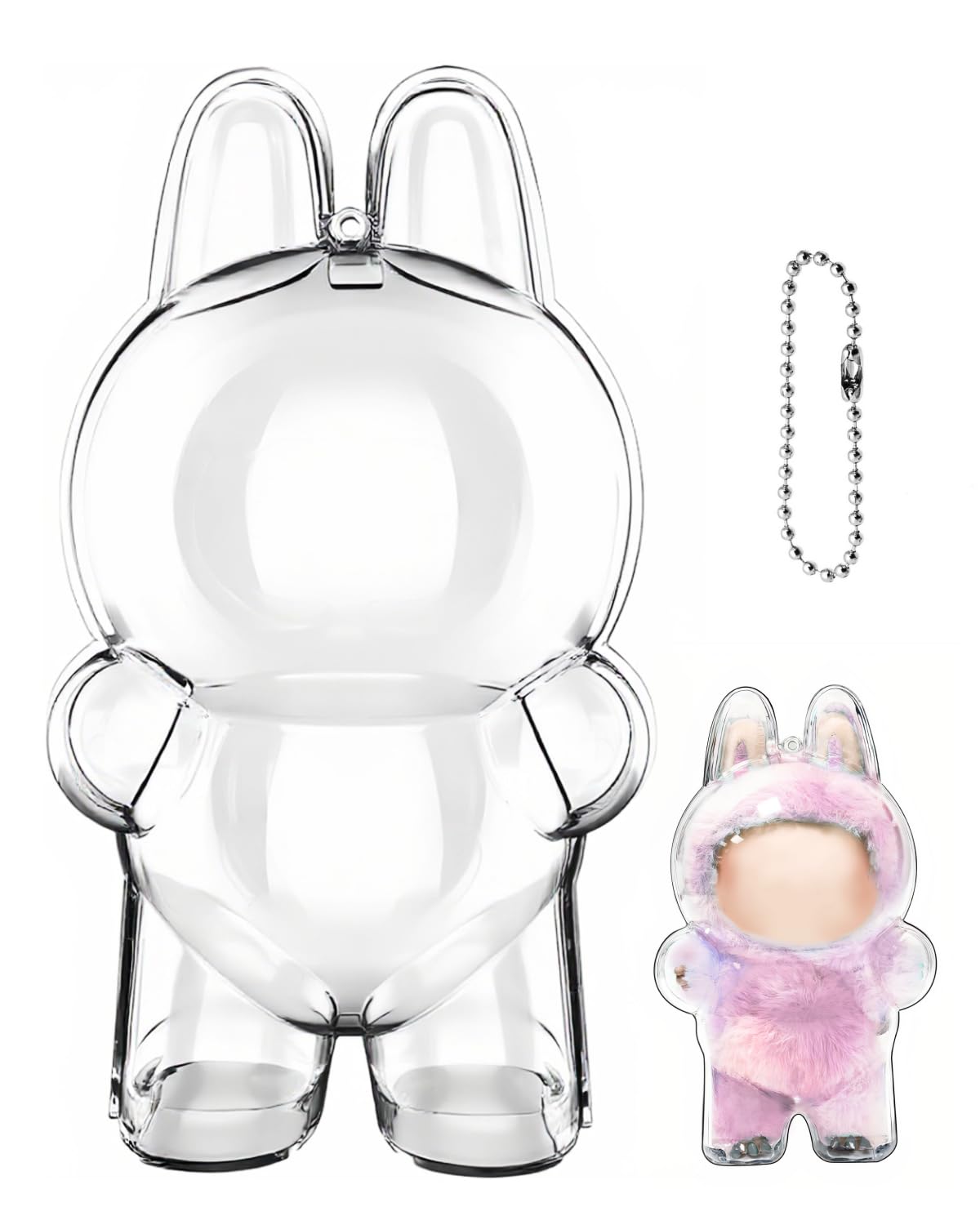 ラブブ (Labubu) 立ち姿専用 クリアケース Exciting Macaron対応 アクリル UVカット 超軽量 防塵 工具不要 掃除簡単 キーホルダーストラップ付き（ドール本体なし）