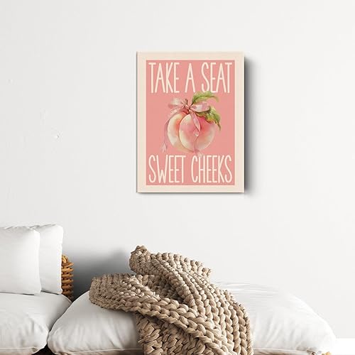 Miniatura 3 de Divertida decoración de pared de baño de melocotón rosa, lindo arco de frutas, pintura en lienzo para baño, baño, hogar, tomar un asiento, mejillas