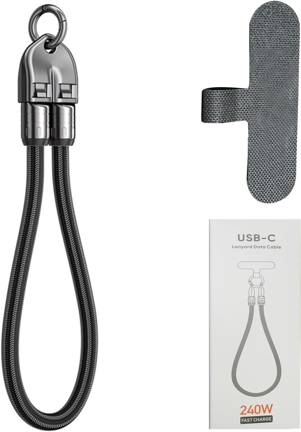 30cm Short USB C Cable Type-C to Type- Cable 240W PD Fast Charging High-Speed Data Transfer with Zinc Alloy Lock Nylon for Laptop Tablet Phone (Black)