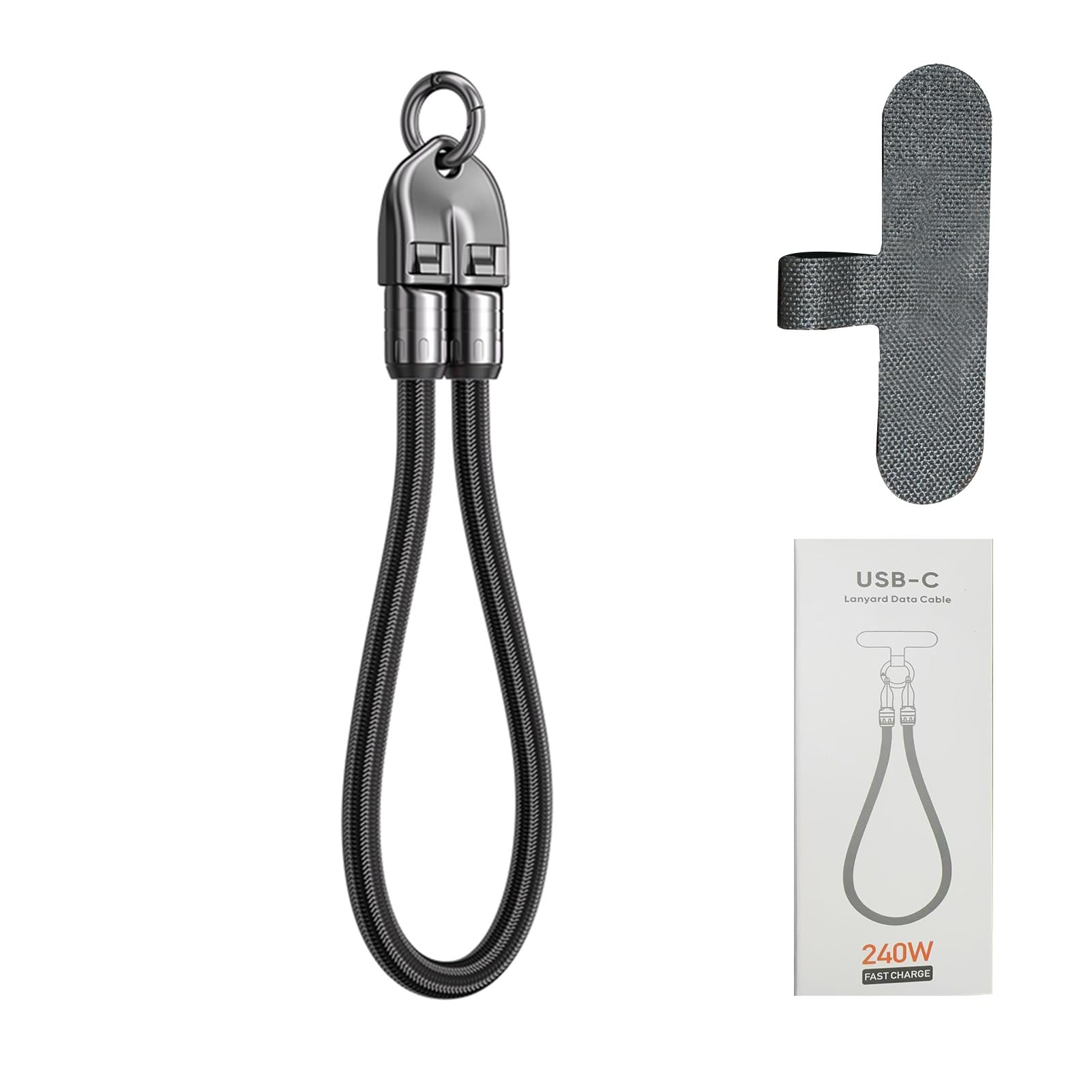 30cm Short USB C Cable Type-C to Type- Cable 240W PD Fast Charging High-Speed Data Transfer with Zinc Alloy Lock Nylon for Laptop Tablet Phone (Black)