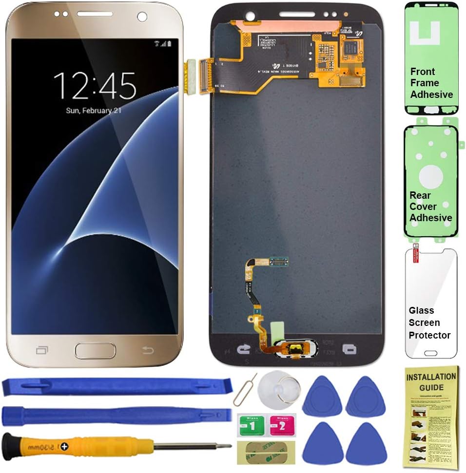 Display Touch Screen (AMOLED) Digitizer Assembly with Home Button for Samsung Galaxy S7 (5.1 inch) All Models G930 G930A G930P G930T G930V G930R4 G930F G930W8 G930U (Repair Tools) (Gold)