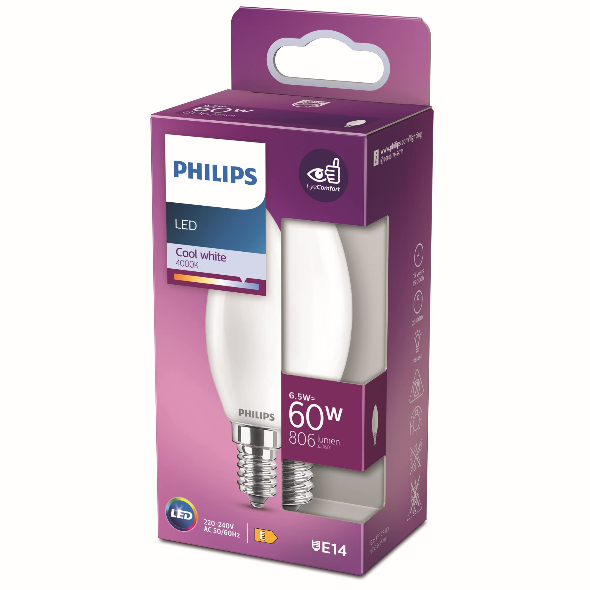 Philips White/Light Classic Led Bulb E14 B35 6.5 W Matt 4000K