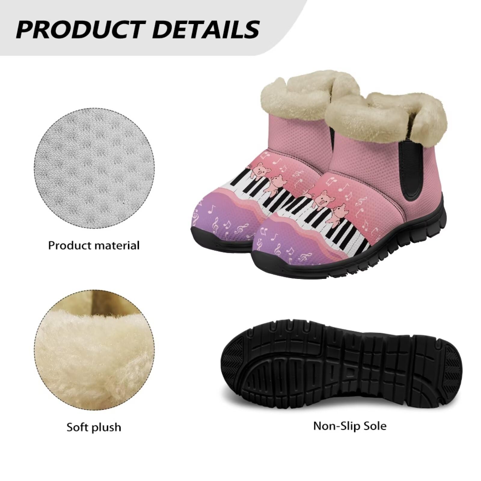 Jeiento Scarponi invernali da donna con note musicali, scarpe da donna, stivali da passeggio casual, Tastiera per pianoforte Pig, 40.5 EU