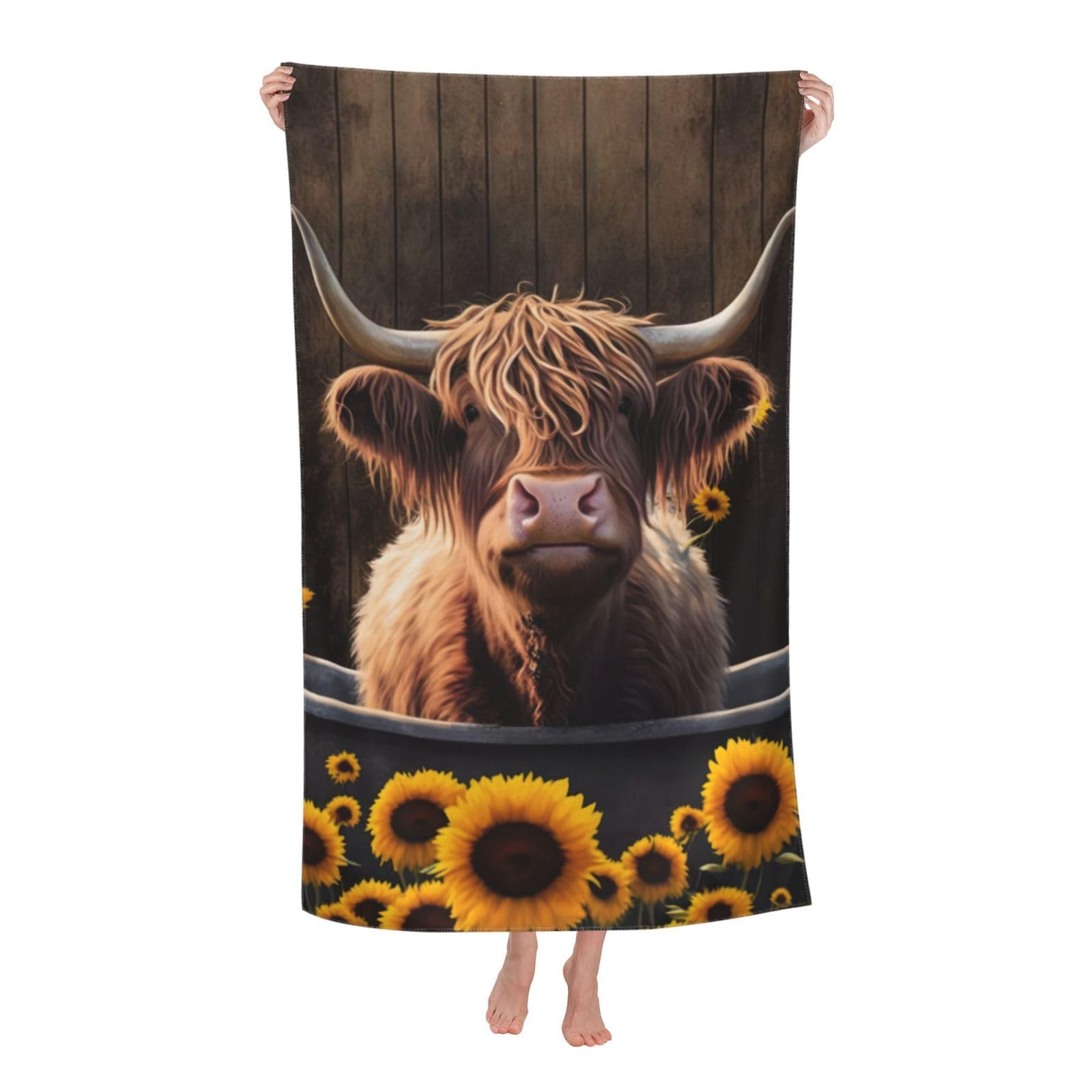 LSRCPD Beach Towels Sunflower Highland-Cow Swim Pool Sports Swimming For Adults Women 80X130Cm