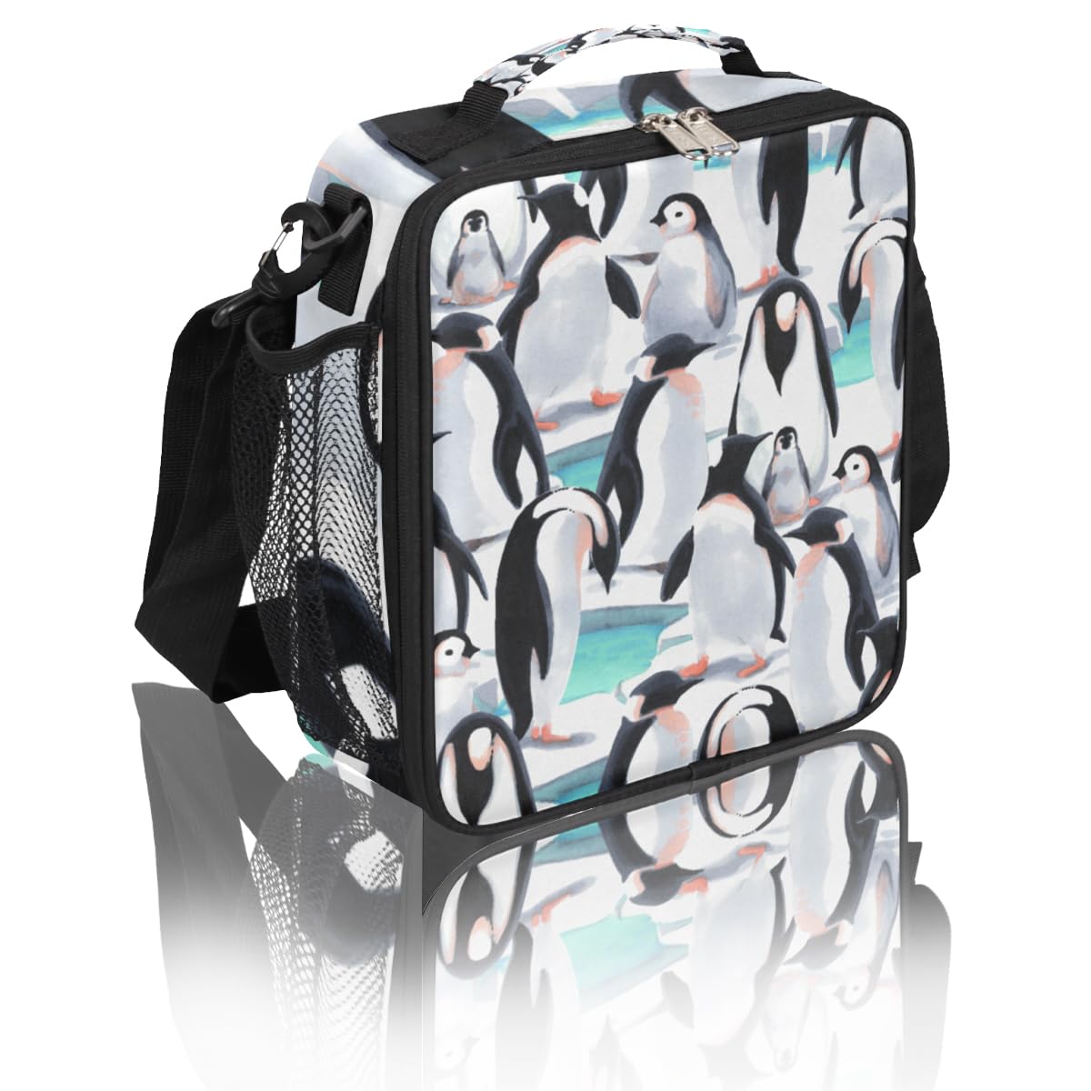 cfpolar Kids Penguin Lunch Bag Reusable Insulated Lunch Box with Shoulder Strap Thermal Cooler Lunch Tote Leakproof Multicolor