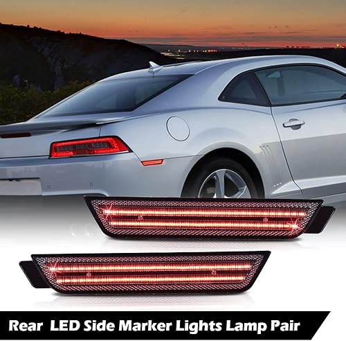 Miniatura 9 de G-PLUS Par de luces LED de marcador lateral para guardabarros traseros, lentes ahumados compatibles con Chevy Camaro LS  LT  SS  Z28  ZL1 2010-2015