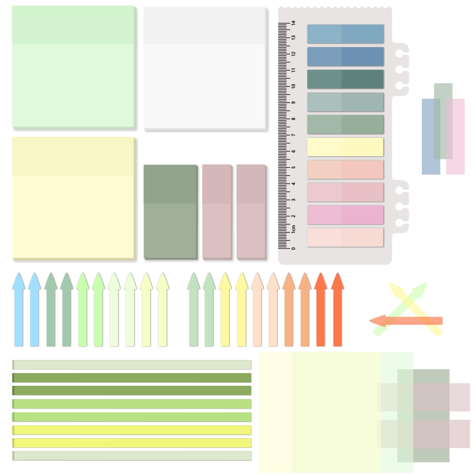 1060 Blatt transparente Haftnotizen, klare Tabs und lange Textmarker-Streifen, Seitenmarkierungen für Bücher, beschreibbare Anmerkungen, Indexflaggen, Bänder für Schule, Büro,