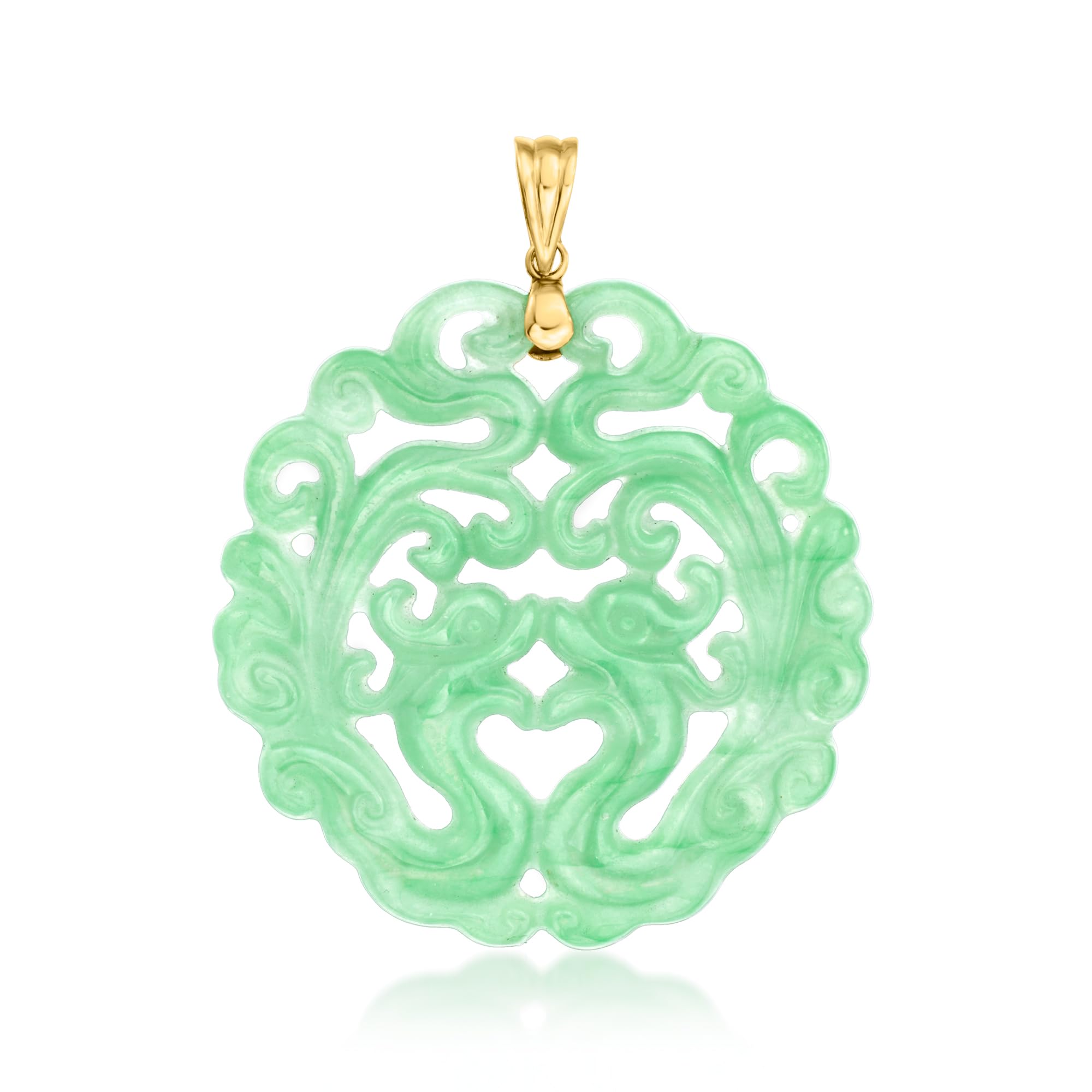 Carved Jade Phoenix Pendant With 14kt Yellow Gold