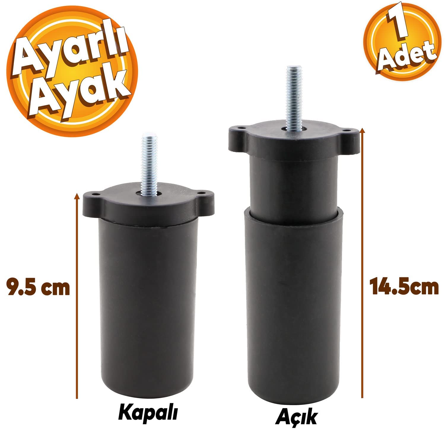 Badem10 Gizli Mobilya Kanepe Sehpa TV Ünitesi Koltuk Orta Destek Ayağı Ayarlanabilir 9.5 cm Siyah Baza Ayak