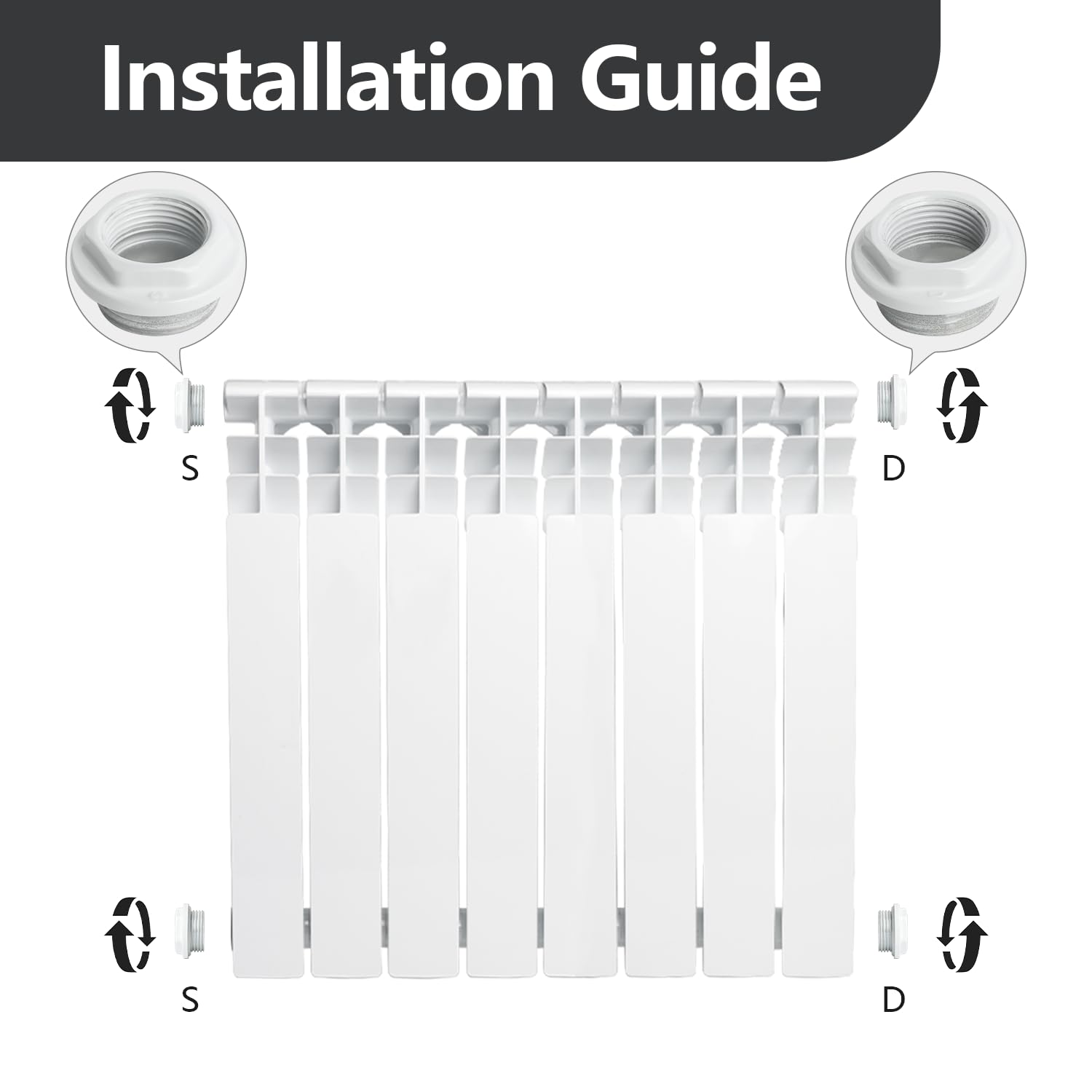 WiseWater Kits de instalación para calentador de radiador de aluminio montado en la pared, conectores NPT de 1 pulgada G a 3/4 pulgadas, accesorios de calentador de hierro