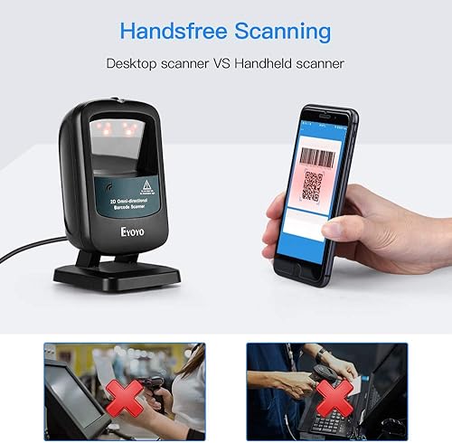 Miniatura 6 de Eyoyo Escáner de código de barras manos libres 2D, lector de código de barras de escritorio con cable USB omnidireccional 1D 2D PDF417 lector de