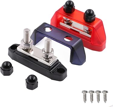 Bus Bar 12V 250A Busbar Power Distribution Blocks with Dual 5/16" M8 Battery Terminals Posts Positive & Negative for Car Boat RV Automotive PV Solar System Marine, Red& Black 2 Pack
