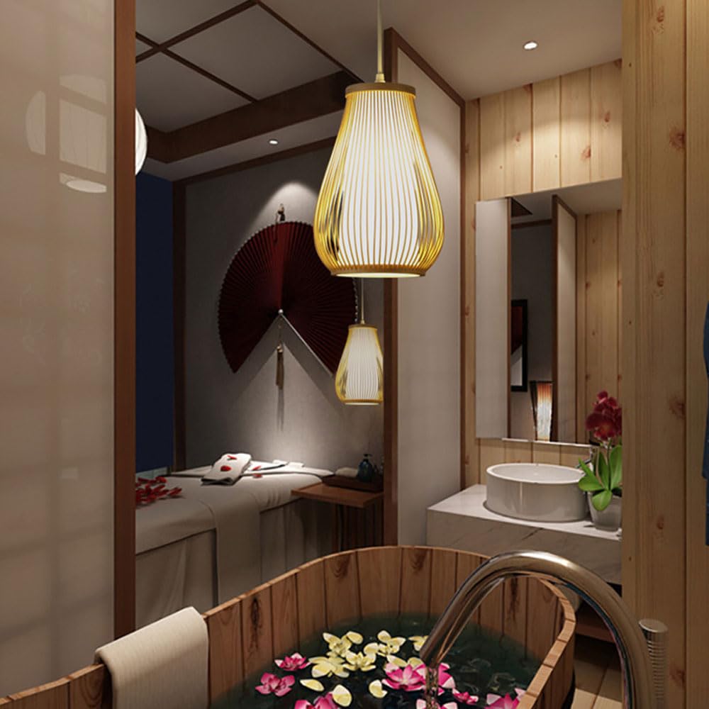 E26/27 Portalámparas Lámpara de Mimbre Lámpara de Mimbre con Forma de Florero La Longitud del Cable de Luz Es Ajustable, Lámpara Colgante de Bambú Pasillo, Sala de Estar, Dormitorio Luces Colgantes de