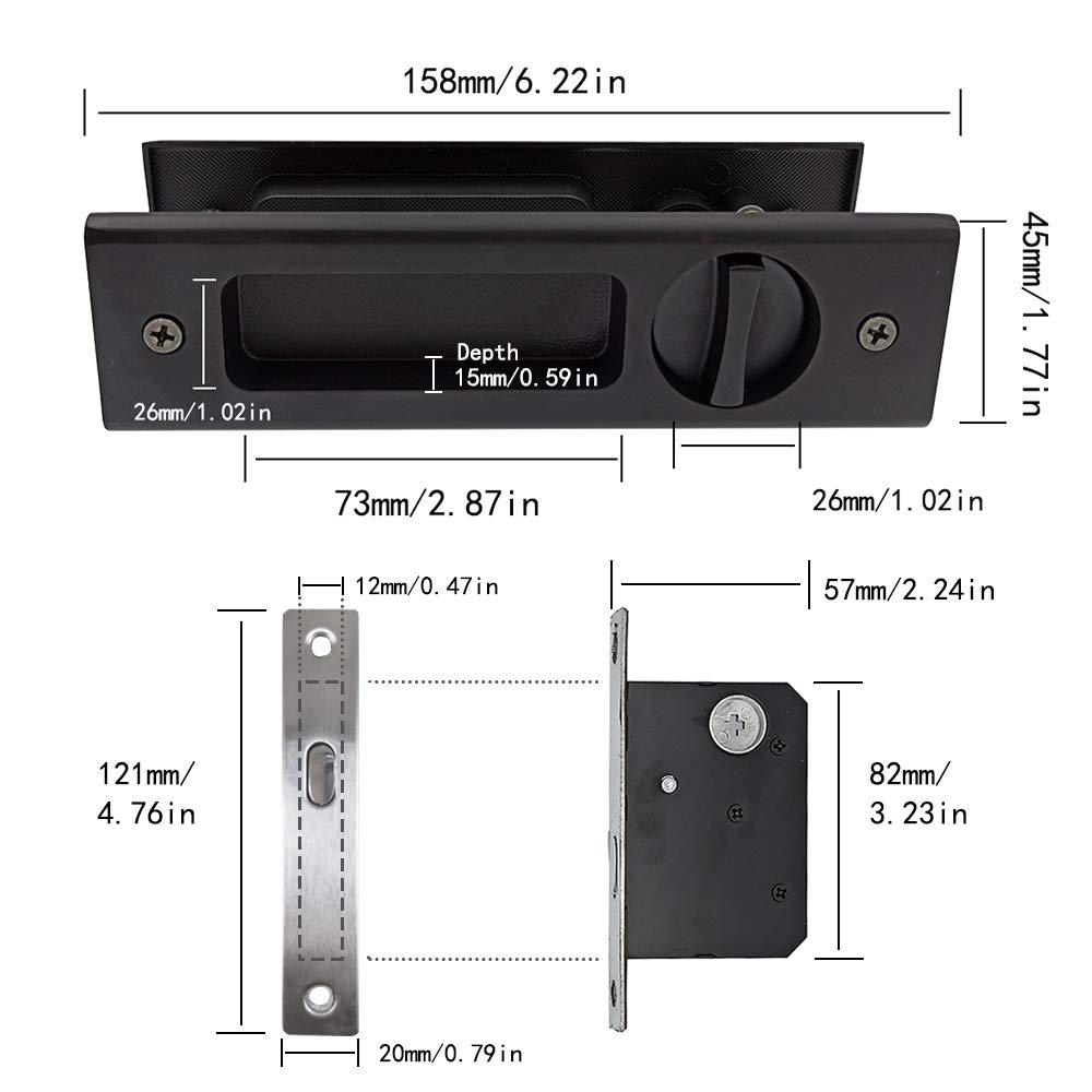 Cerradura de puerta de bolsillo de privacidad de 6.3 pulgadas, manija de cerradura de puerta invisible con llaves, manija de puerta empotrada para cerradura de puerta corredera de bolsillo,