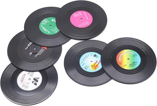 6 Pcs Black Retro CD Record Coasters
