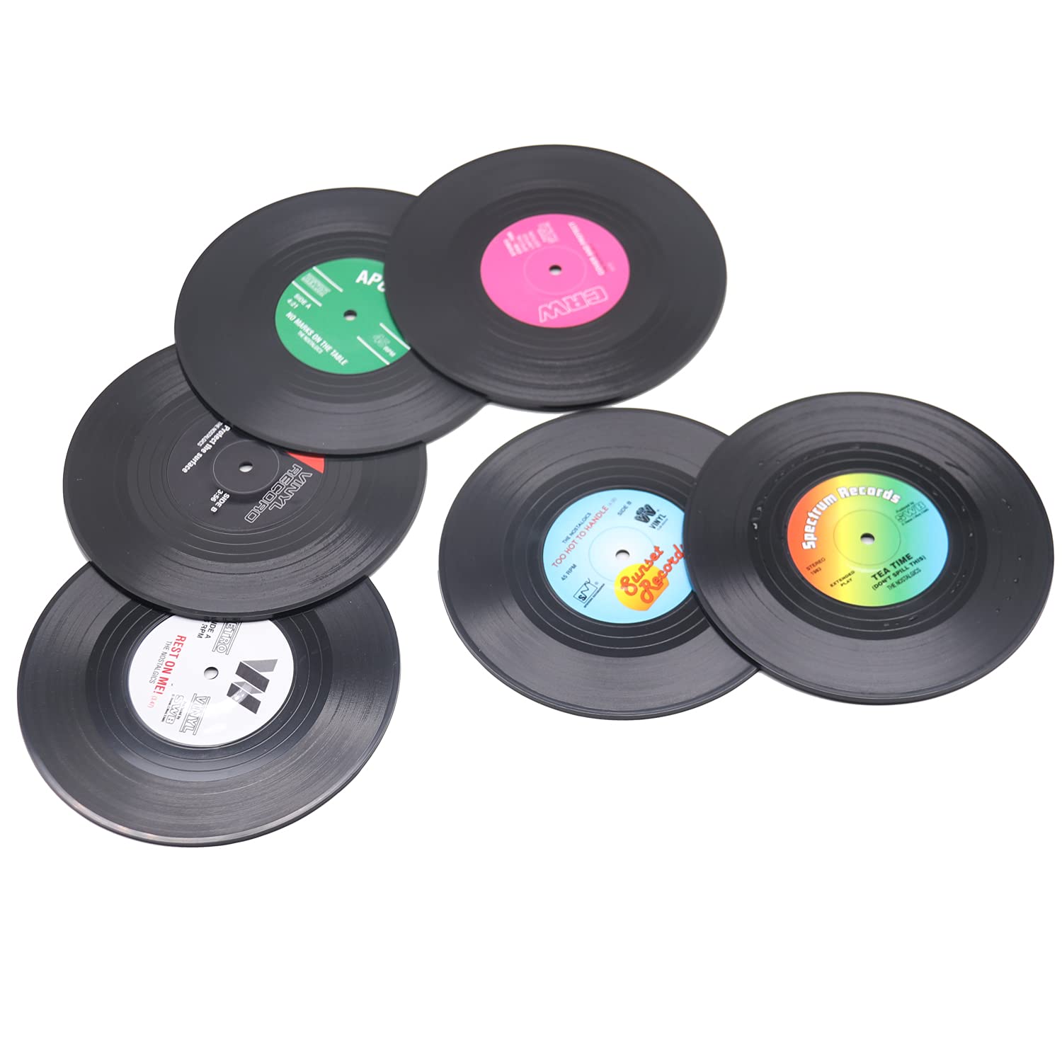 Whscwp Black 6 Pcs Retro Cd Record Coasters