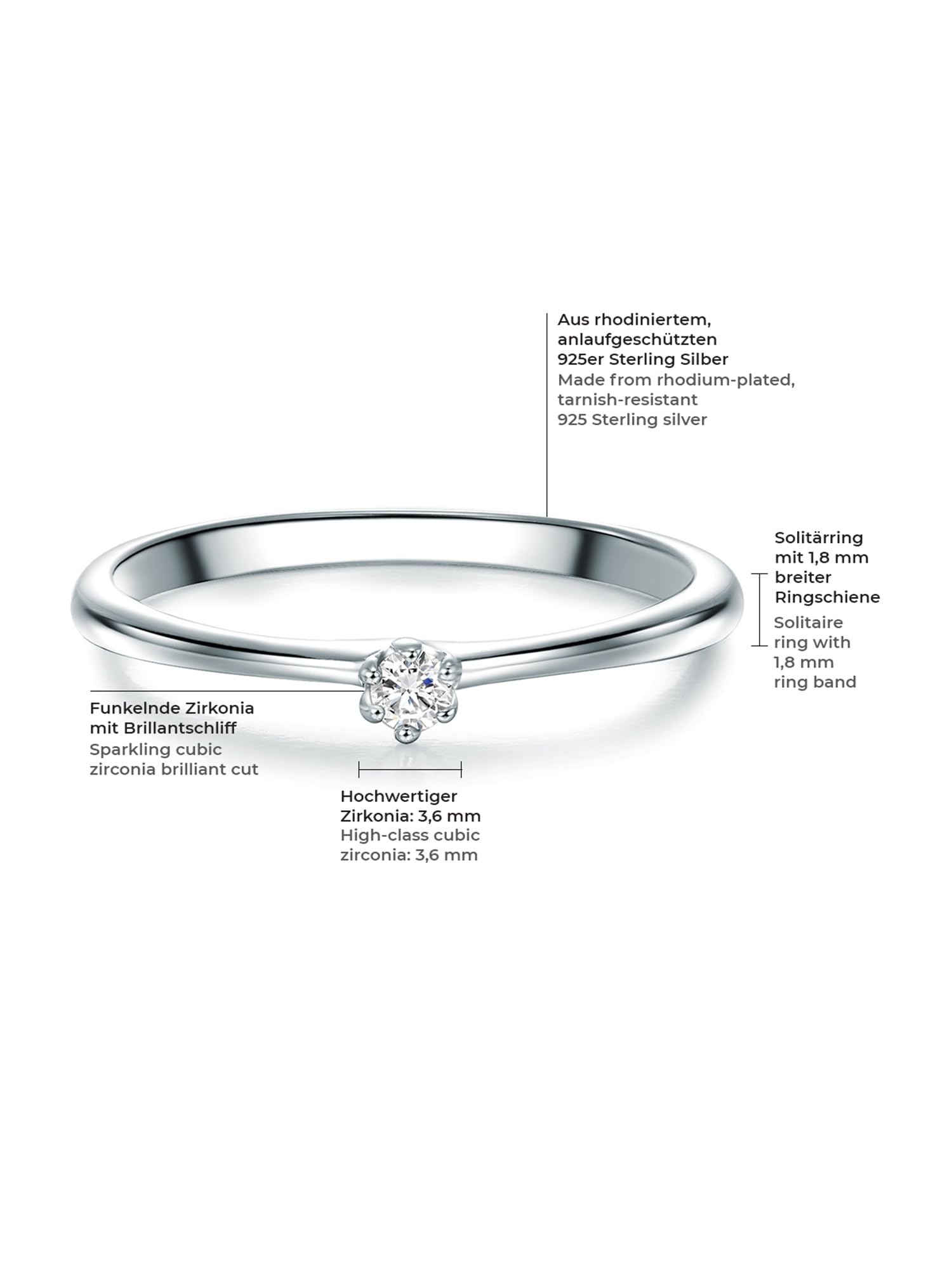 Trilani Solitario da Donna in Argento Sterling 925