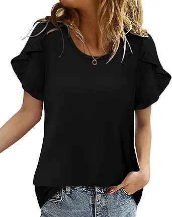 CRAZY GRID Women's Shirts Summer Casual Crewneck Ruffle Short Sleeve Blouses Cute Floral Print Tunic Tops