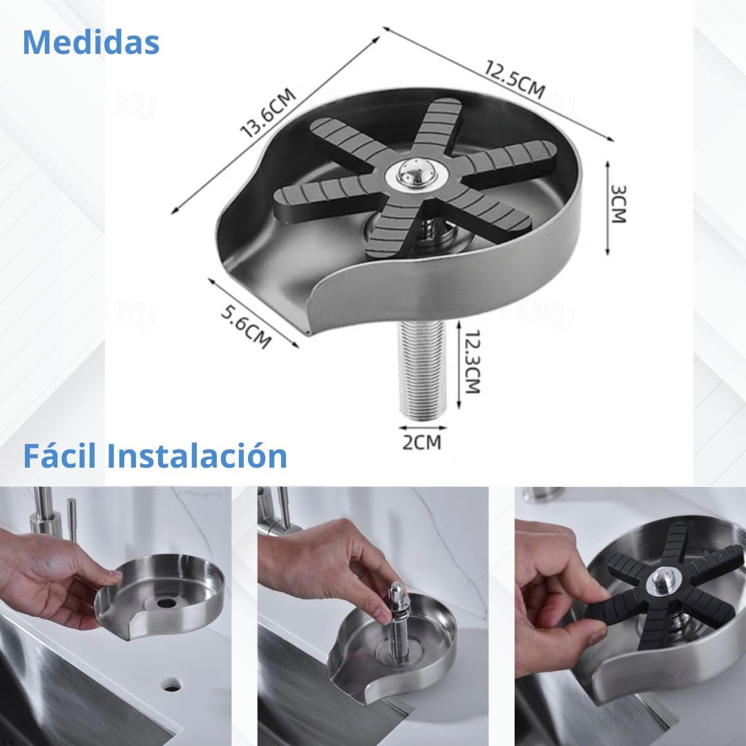 GOLDMAN SERVICE | Enjuagador de Vidrio Automático de Alta Presión para Fregadero - Lava Vasos Profesional de Acero Inoxidable - Limpiador de Vidrio Ideal para Cocina y Restaurante