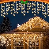 Vanthylit Icicle Lights Outdoor with 320LT Warm White LED Icicle Lights with 8 Modes for Christmas D