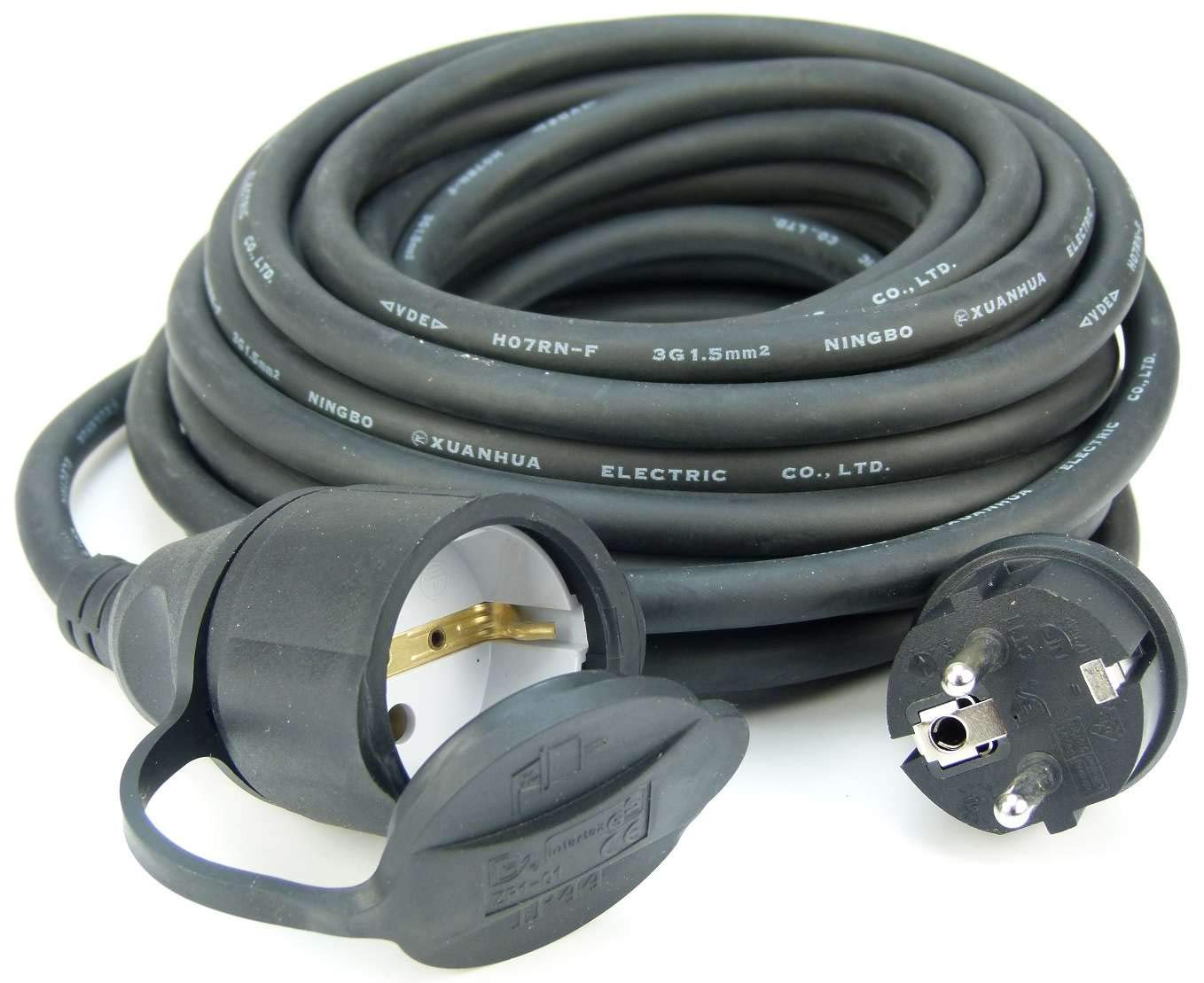 5 x 10,0 m Schuko Baustellen-Verlängerungskabel IP44 H07RN-F 3G1,5, schwarz (für den Außenbereich und den Einsatz auf Baustellen) (5, 10 m Verlängerungskabel IP 44)