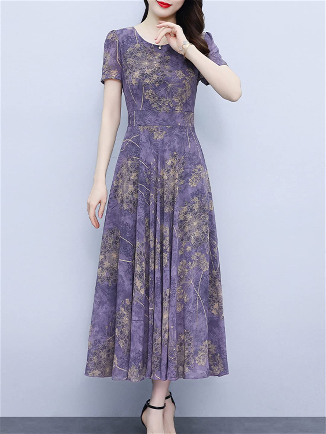 Abito lungo estivo da donna, vintage, in chiffon, floreale, elegante, formale, casual, aderente