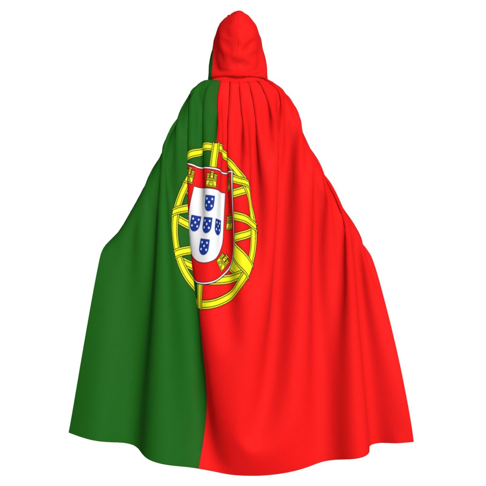 WURTON Portuguese Flag Womens Mens Full Length Carnival Cape With Hooded Cosplay Costumes Cloak,185cm