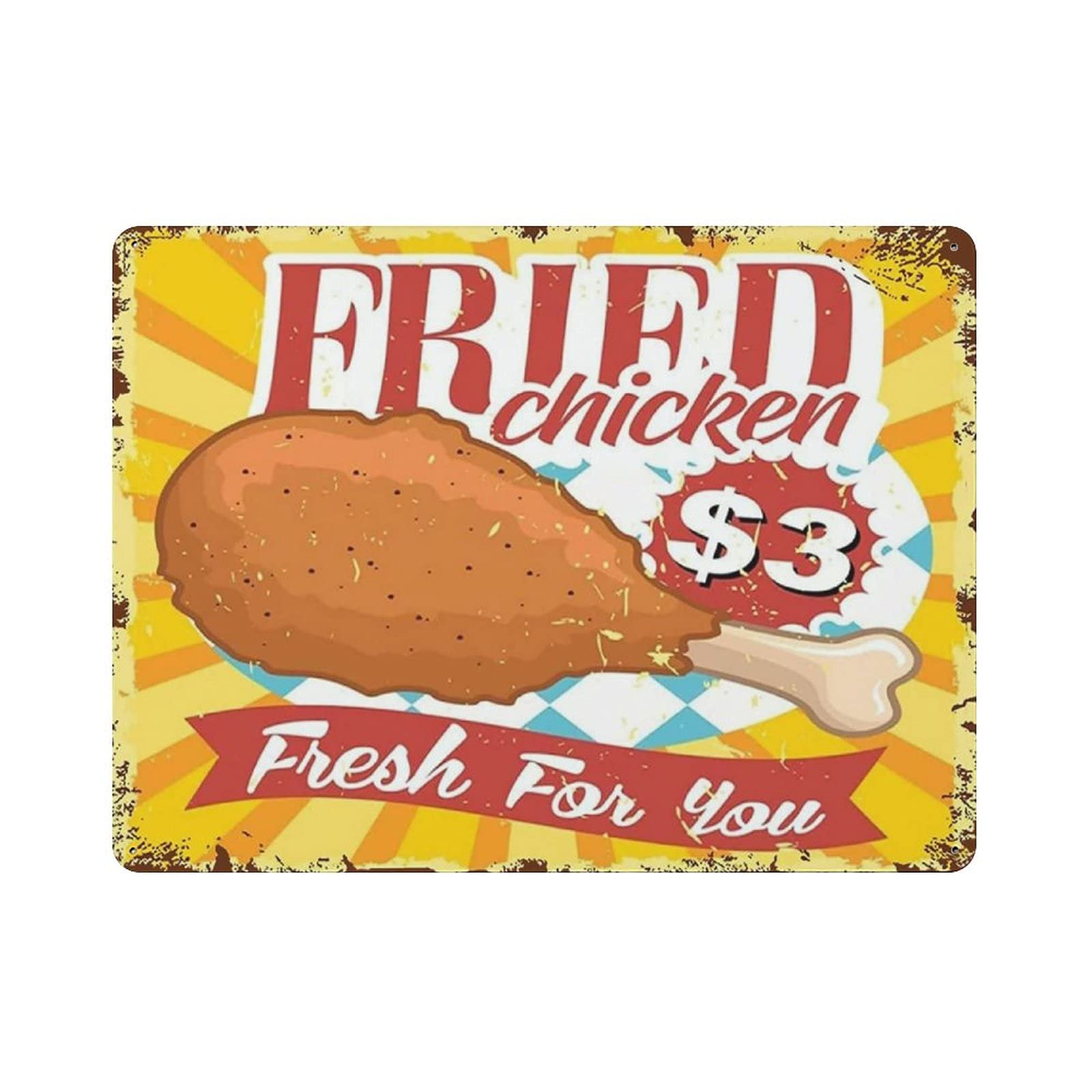 rayprint Metal Tin Sign Fried Chicken Fresh Vintage Tin Poster Metal Sign Wall Decoration Country Kitchen Home Garage Decor 12"x16"