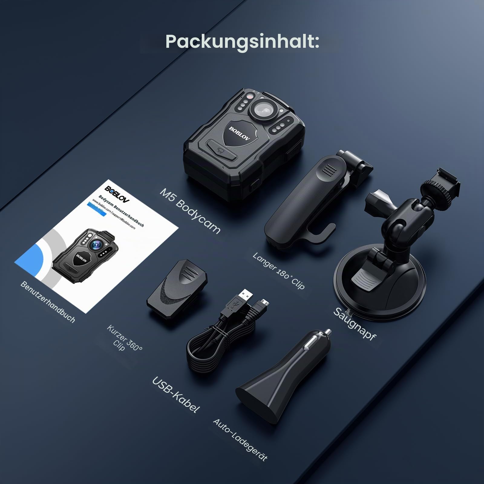 BOBLOV M5 256GB 2K Körperkamera mit Audio, 1440P GPS Police Body Cam für Strafverfolgungsbehörden, 4200 mAh Batterie, IP67 wasserdicht, Dash Cam für Autos mit Saugnäpftassenhalterung