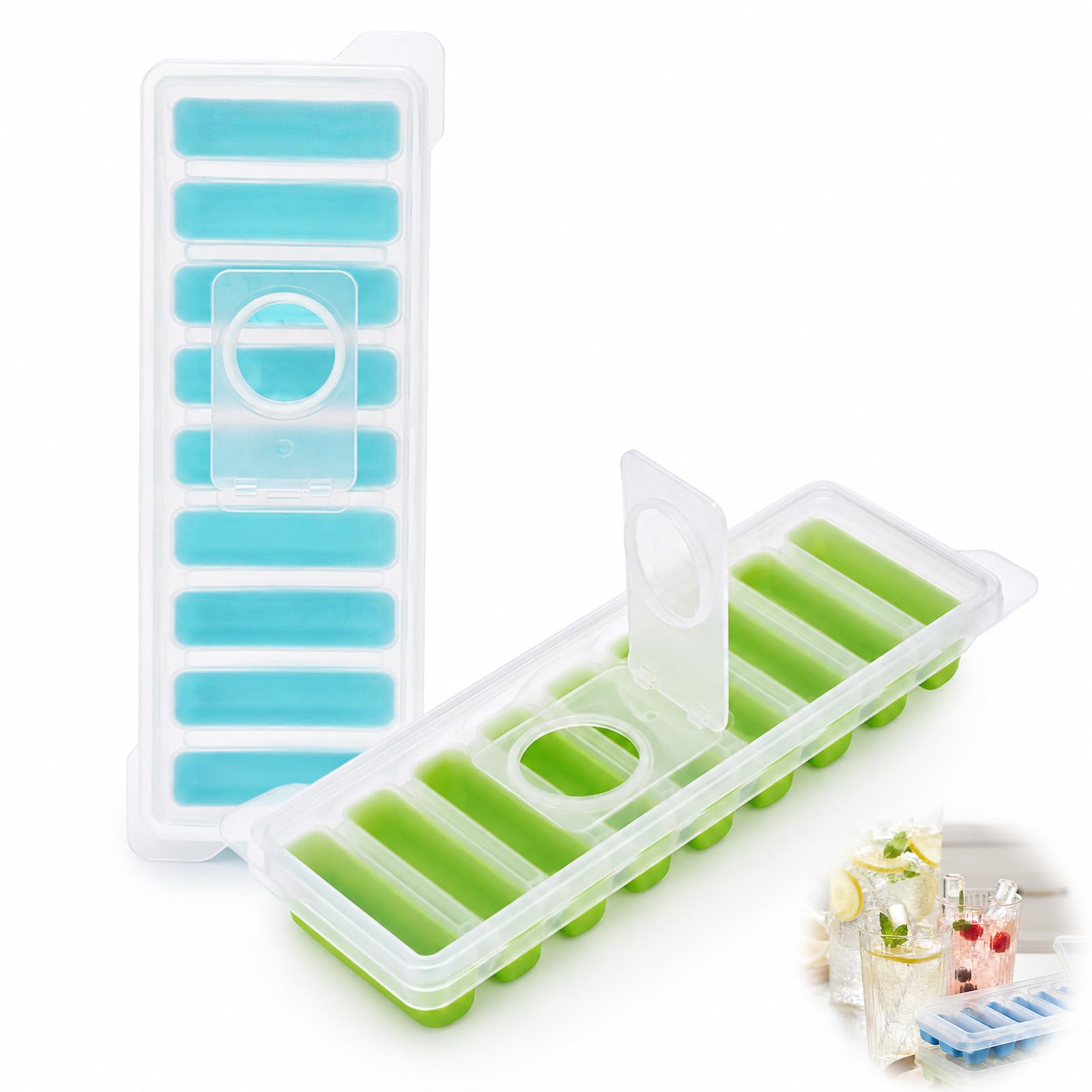 2 Pcs Long Ice Cube Tray, Narrow Water Bottle Ice Stick Tray with Lid