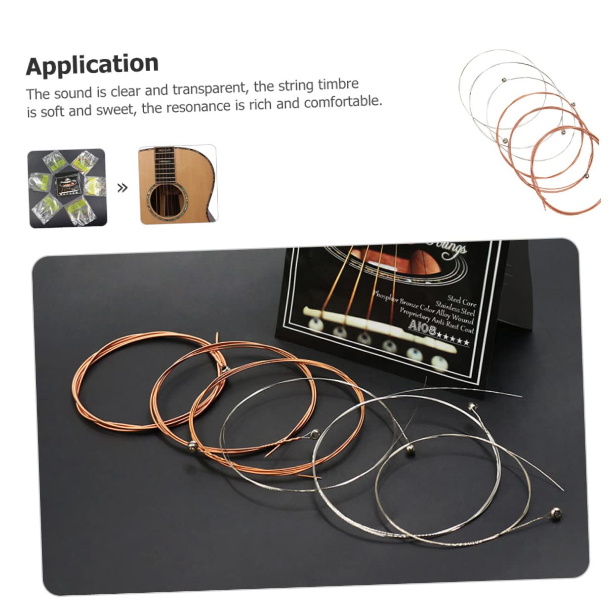 VANZACK 6-Piece Set of Metal Folk Guitar Strings Replaceable Acoustic Guitar Strings for Compatible