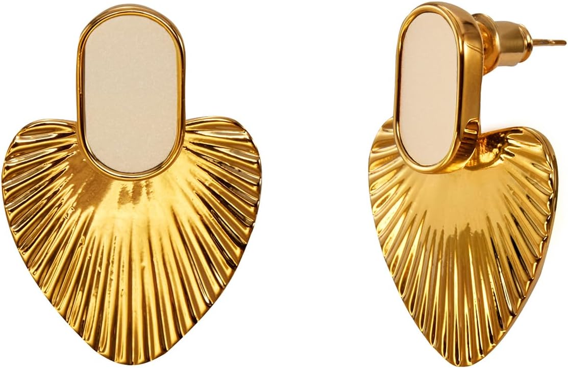 Black/White/Red/Green/Pink/Beige gold earrings for women-24K Gold Plated Heart Statement Earrings | Fashion Vintage Chunky Gold Drop Earrings | Trendy Prom Wedding Beach Dangle Earrings.