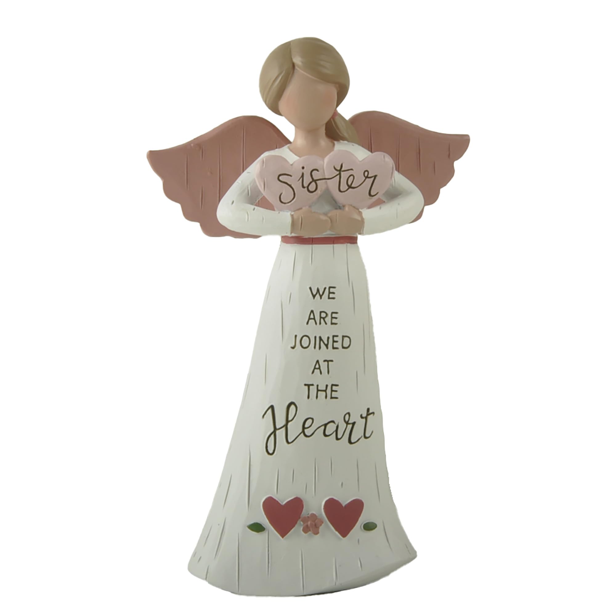 Feather & Grace Sister Angel Figurine – Handcrafted Resin Ornament with Pink Wings and Heart Plaque, Sentimental Gift for Sisters, 14cm Collectible Decor
