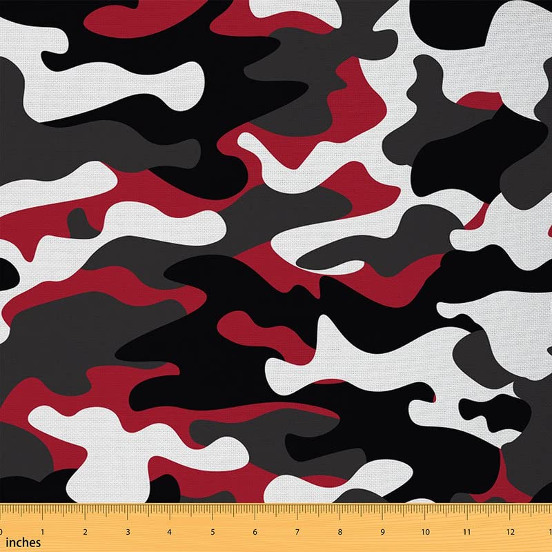 Camouflage Fabric by The Yard Camo Upholstery Fabric for Chairs Military Style Milk Cow Print Decorative Fabric for Upholstery and Home DIY Projects 2 Yards (L184*W150cm) Red Black White Grey