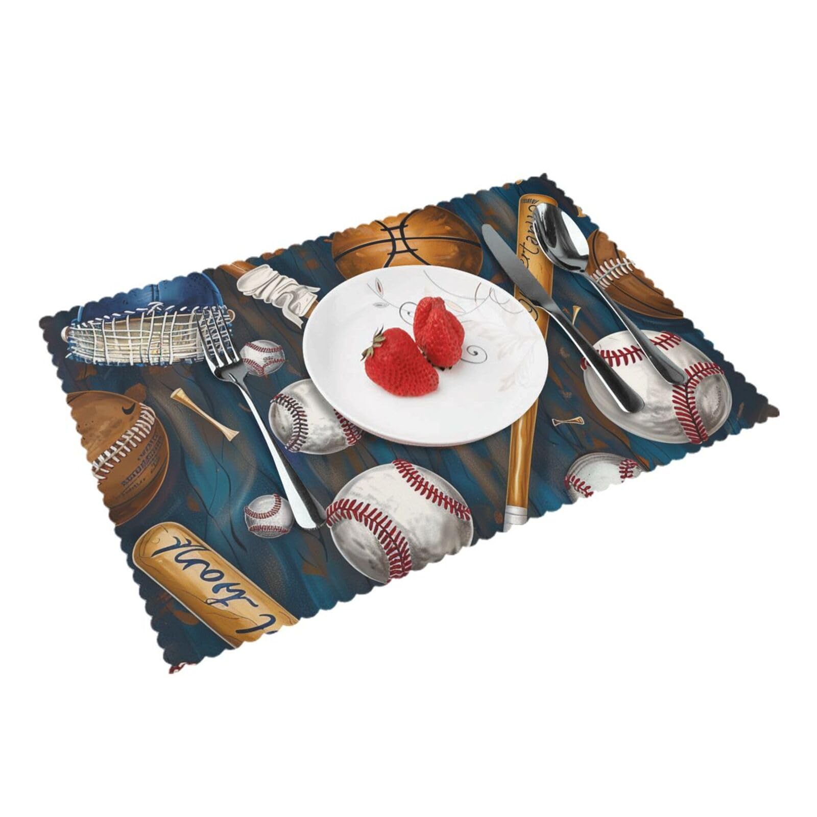Baseball Basketball Football Hockey Printed Placemat Heat Resistant Place Mats Set of 4 PCS Washable Kitchen Table Mats, 12x18 Inch