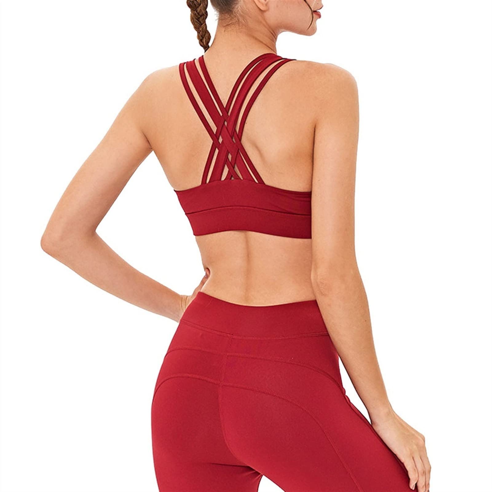 Strój do jogi damski fitness zestaw odzieży sportowej, 2-częściowy strój damski sportowy biustonosz joga legginsy zestaw trening fitness spodnie seksowne paski krzyż tył tank topy odzież siłownia bieganie trening najlepsze legginsy