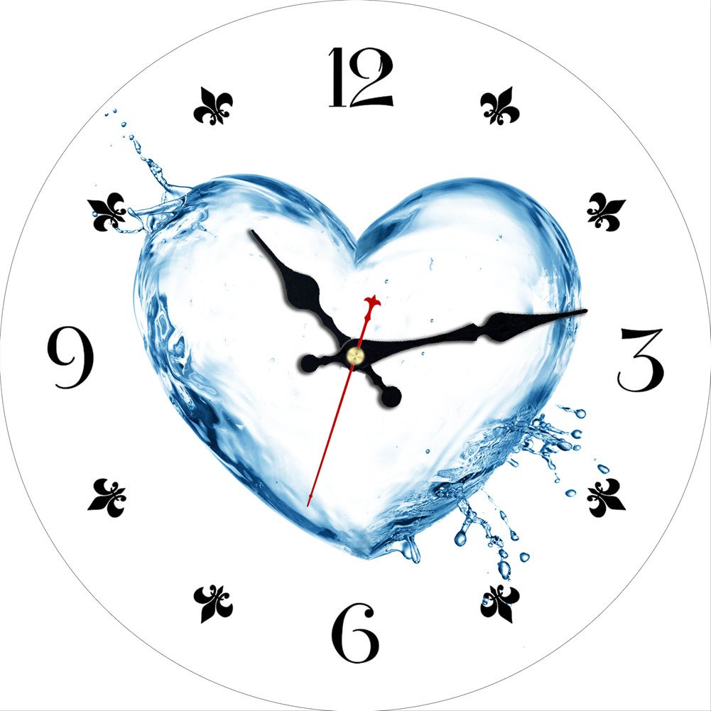 MEISTAR Modern Romantic 12 Inch Creative Heart Shape Design Wooden Wall Clock,Home Decoration Round Quartz Movement Wall Clocks for Bedroom,Kitchen